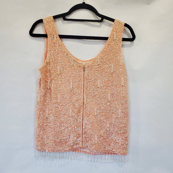 Vintage / Retro Sequin Flapper Tank Top 60's Peach - Picture 8 of 11